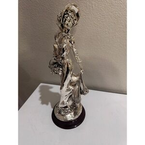 Belcari Italy Silver Overlay Lady with Flower Bouquet Figurine 15"